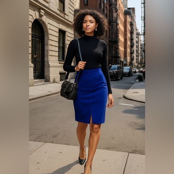 Vintage PS Sport Blue Suede Chic Pencil Skirt Leather Size 6 Y2K Western Rodeo - Picture 6 of 13